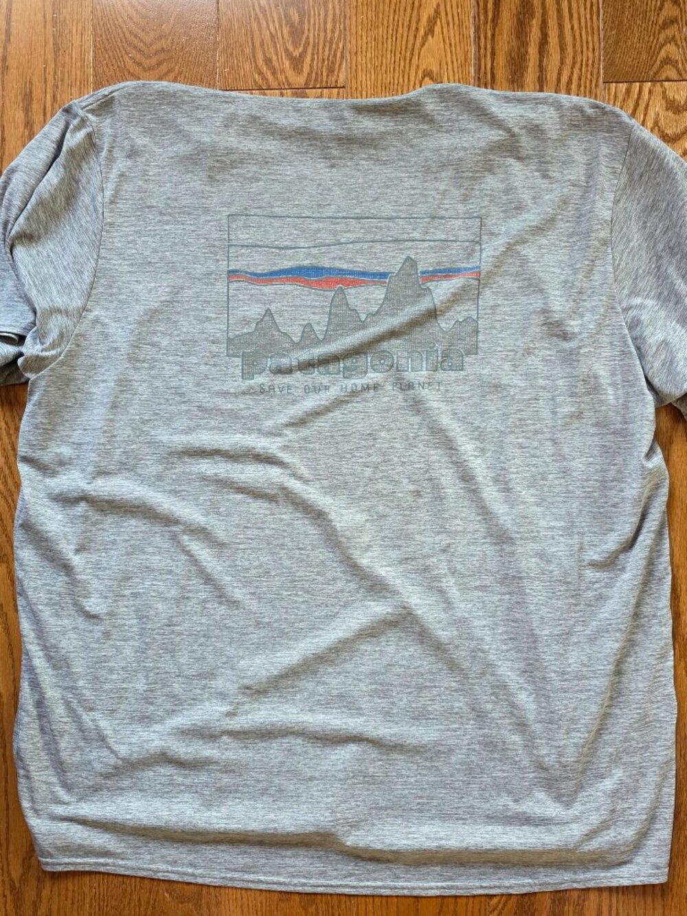 XXL Patagonia heather grey tshirt sunshirt with distressed back graphic